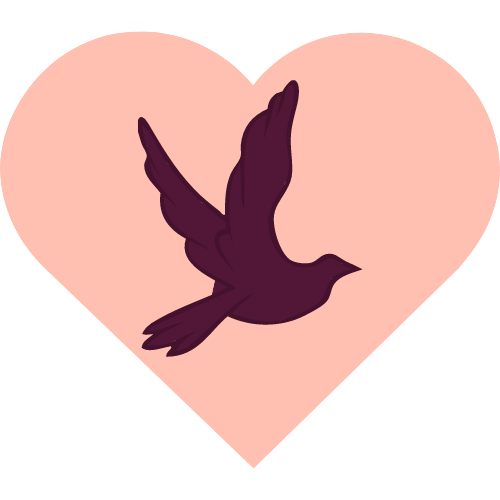 Pixel style heart with a bird inside
